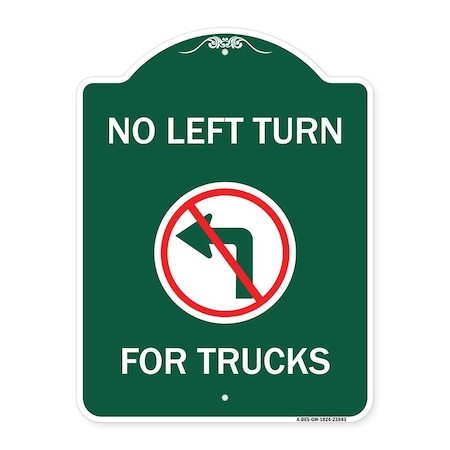 Signmission No Left Turn for Trucks W/ Graphic, Green & White Aluminum Sign, 18" x 24", GW-1824-23843 A-DES-GW-1824-23843